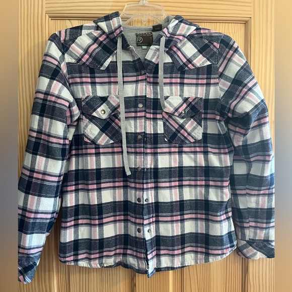 Roper Women’s Thermal Lined Flannel Hooded Pink and Blue Plaid Jacket Size Med - Picture 1 of 9